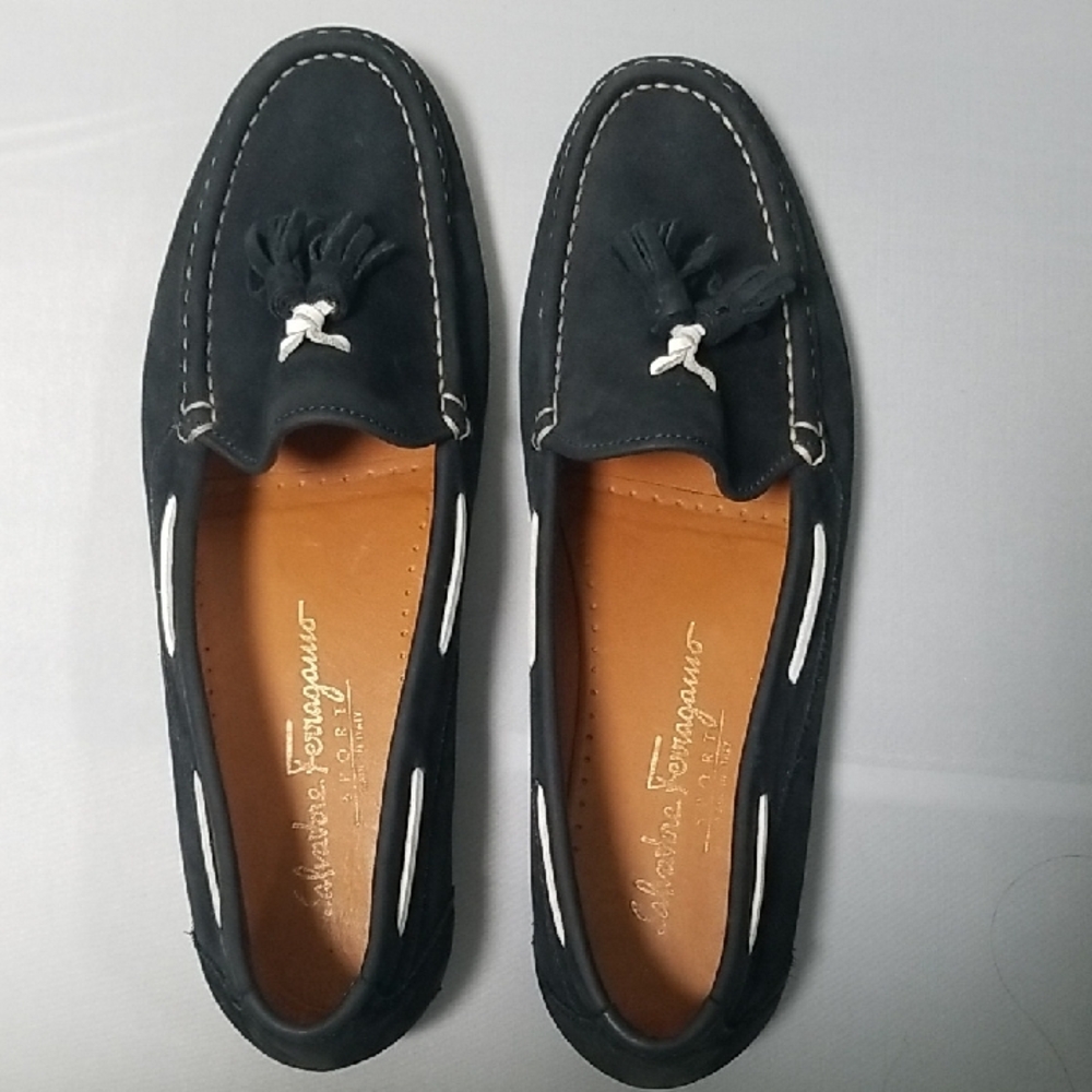 Salvatore Ferragamo Black Suede Leather Loafers Slip-On